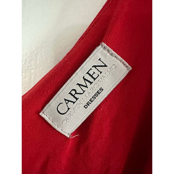 CARMEN MARC VALVO Red Ruched Gunmetal Beaded Dress Surplice Wrap Top - Sz 10 - Picture 5 of 6